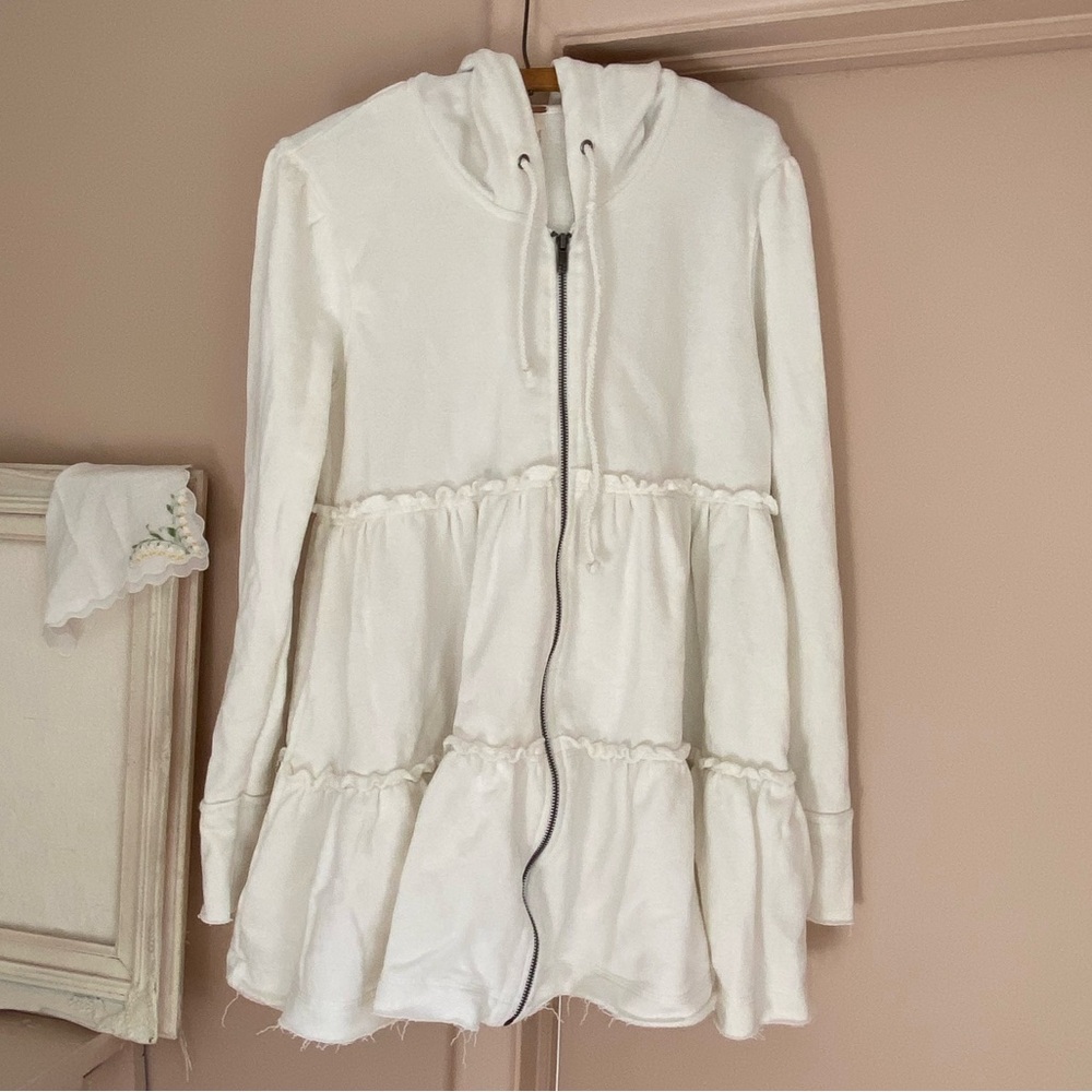 Free People White Tiered Zip Hoodie sweatshirt Jacket